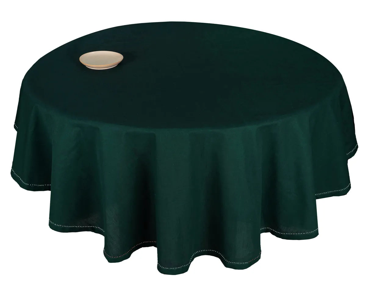 Green Tablecloth Round - Hemstitched