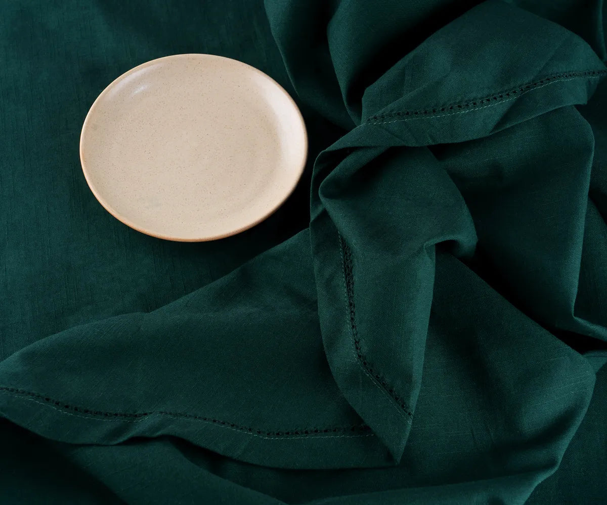 Green Tablecloth Round - Hemstitched