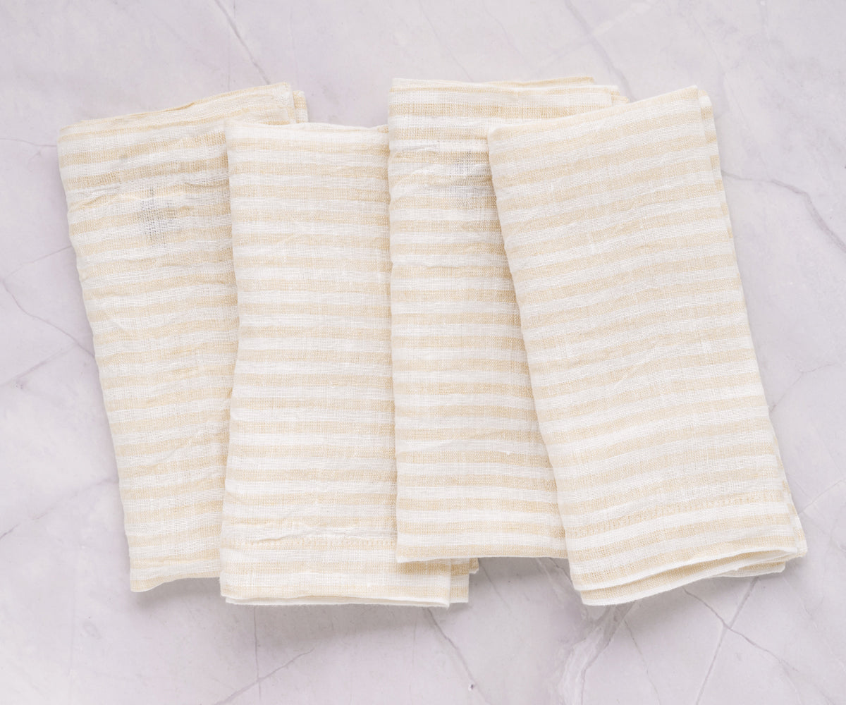 Beige Pinstripe Linen Napkins - Set of 4, 8 & More