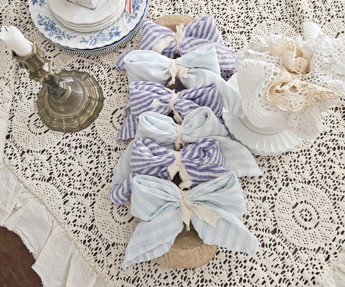 Blue Pinstripe Linen Napkins