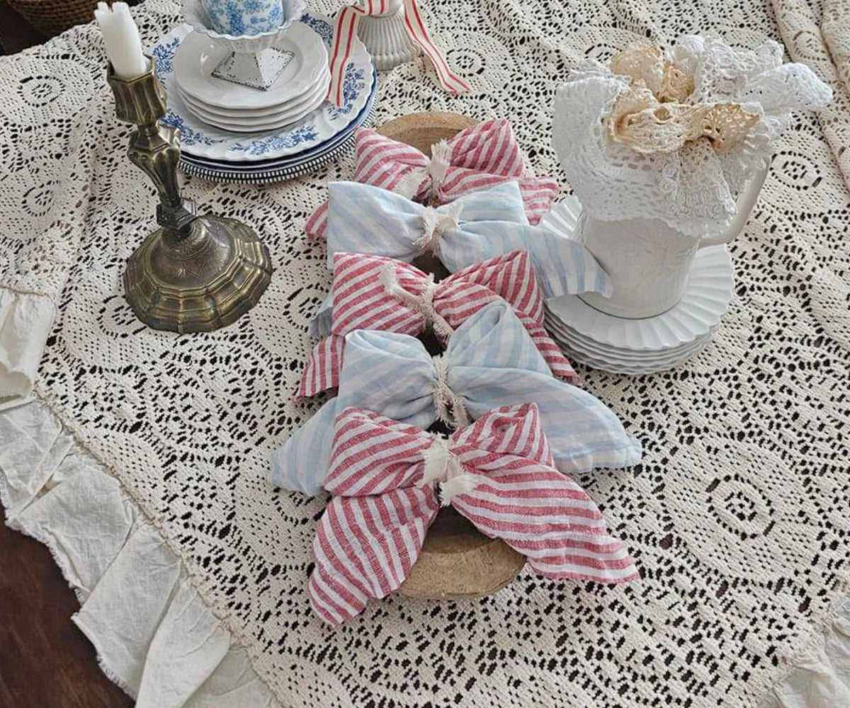 Red Pinstripe Linen Napkins - Set of 4, 8 & More