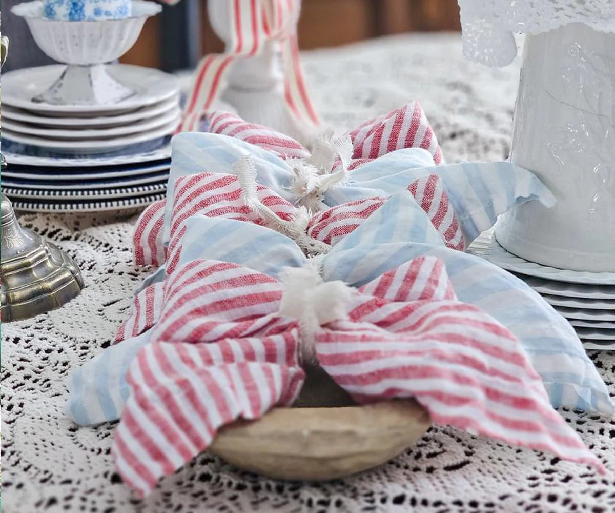 Red Pinstripe Linen Napkins - Set of 4, 8 & More