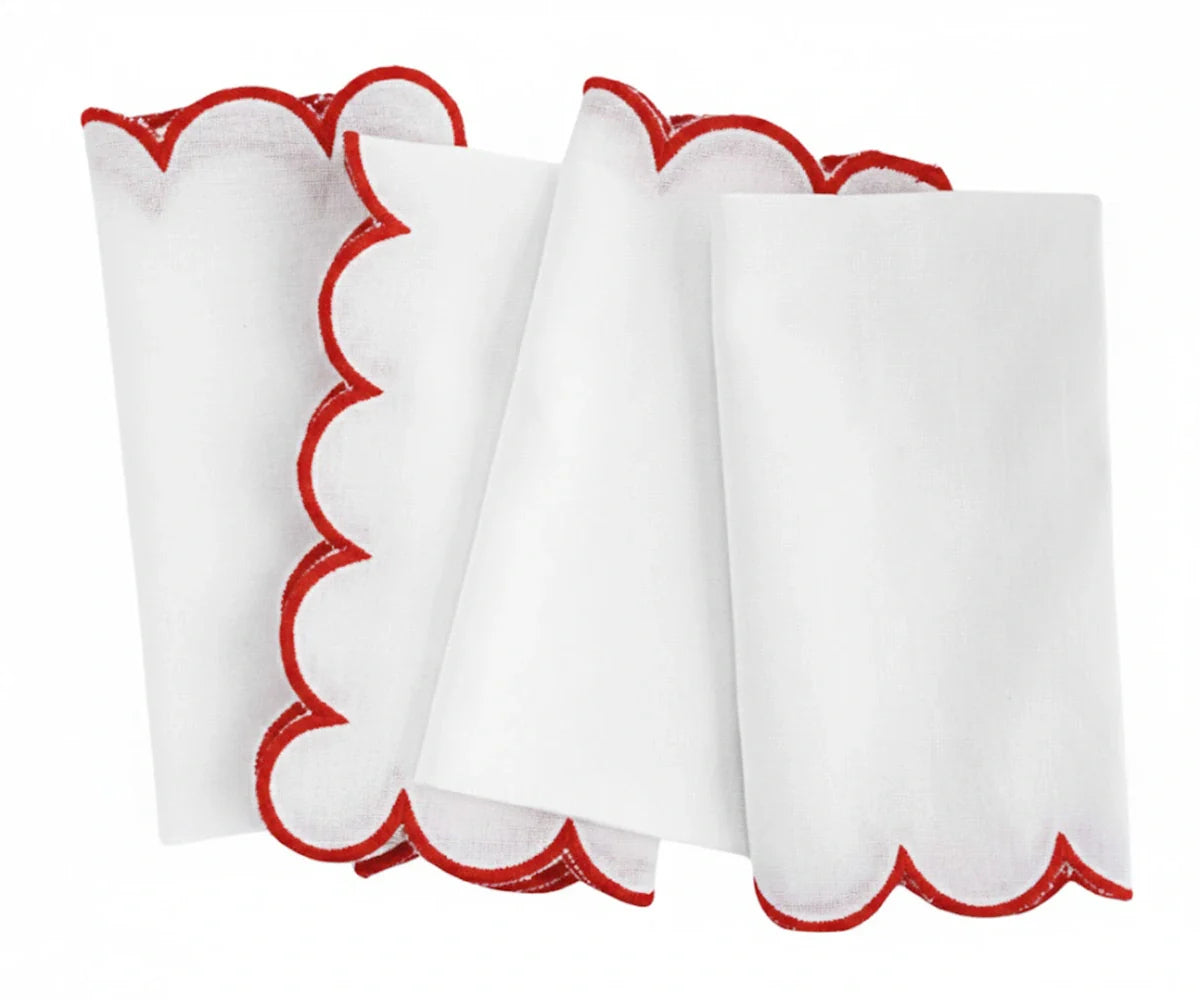 Red Fabric Napkins - Scalloped
