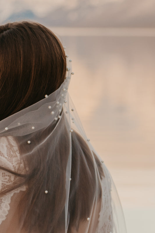 The Callie, Pearl Wedding Veil, Fingertip and Cathedral Length