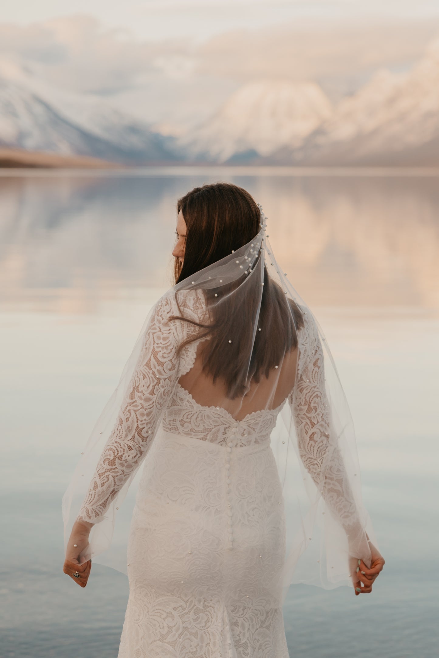 The Callie, Pearl Wedding Veil, Fingertip and Cathedral Length