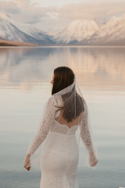 The Callie, Pearl Wedding Veil, Fingertip and Cathedral Length