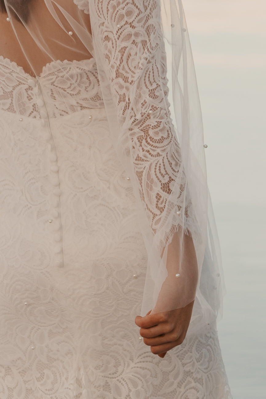 The Callie, Pearl Wedding Veil, Fingertip and Cathedral Length