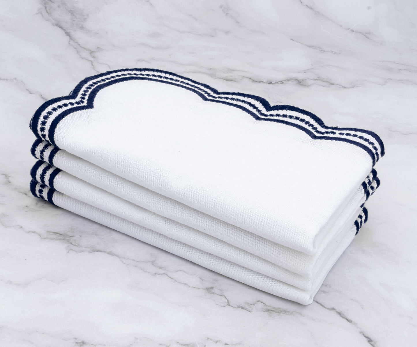 Navy blue Scalloped Embroidered Napkins