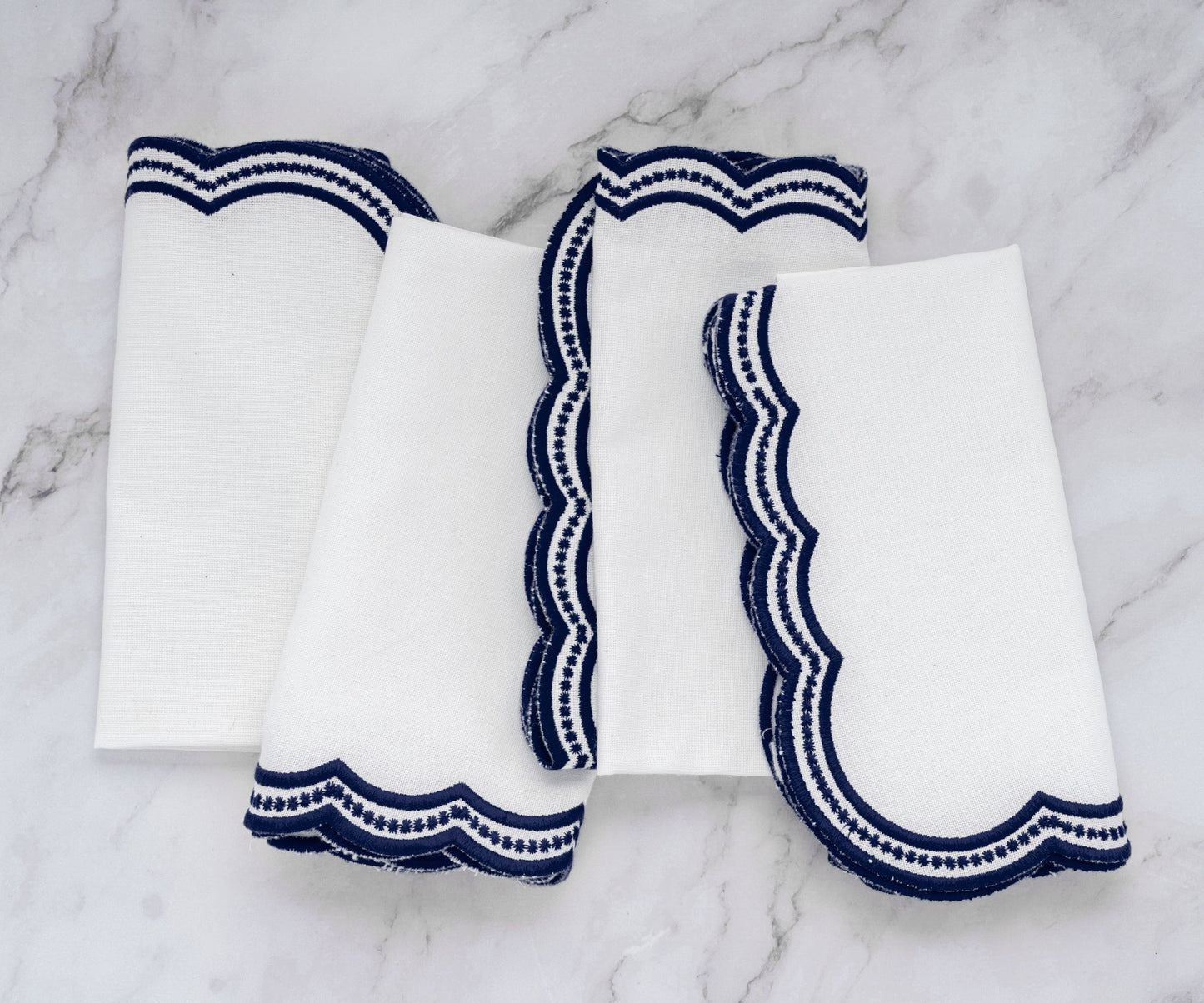 Navy blue Scalloped Embroidered Napkins