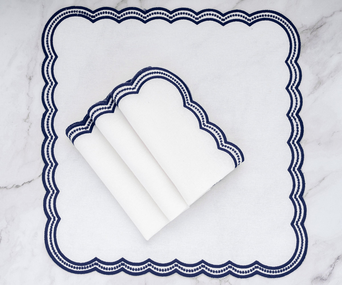 Navy blue Scalloped Embroidered Napkins