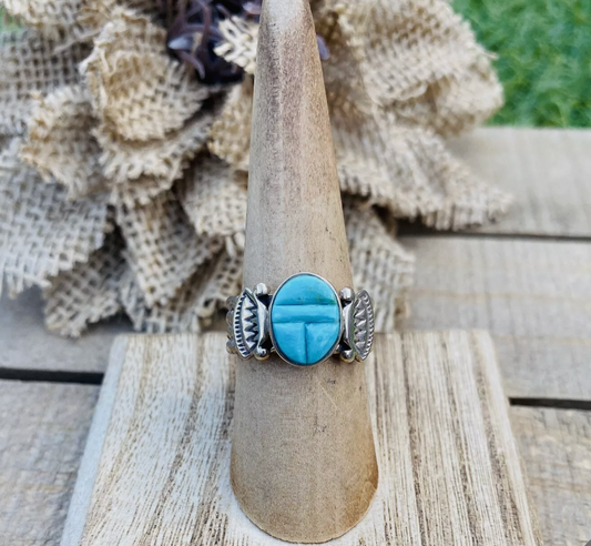 Handcrafted Sterling Silver & Turquoise Inlay Ring Size 6.25