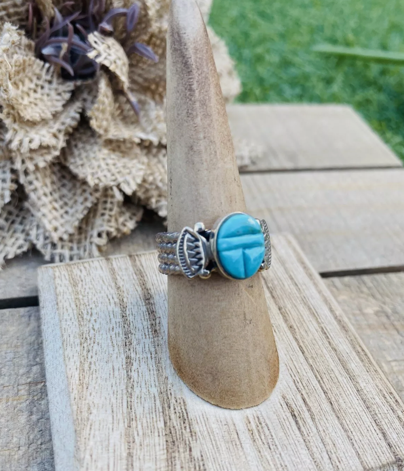 Handcrafted Sterling Silver & Turquoise Inlay Ring Size 6.25
