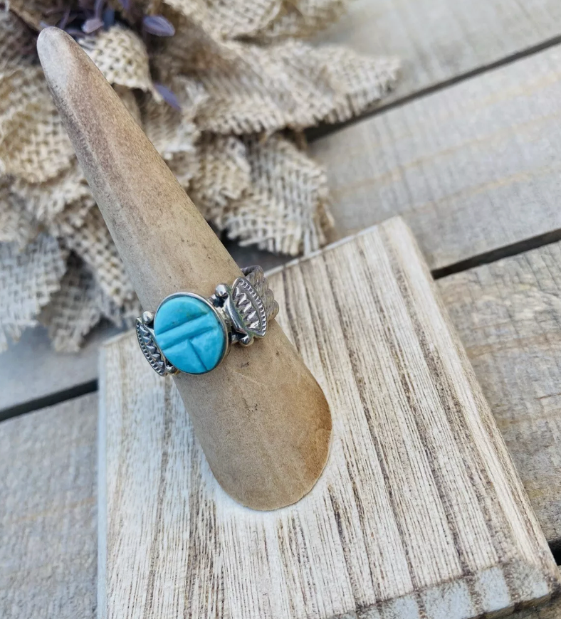 Handcrafted Sterling Silver & Turquoise Inlay Ring Size 6.25
