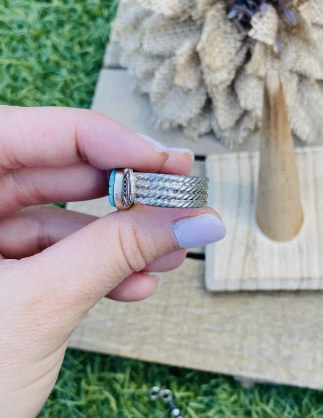Handcrafted Sterling Silver & Turquoise Inlay Ring Size 6.25