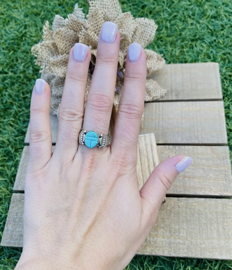 Handcrafted Sterling Silver & Turquoise Inlay Ring Size 6.25