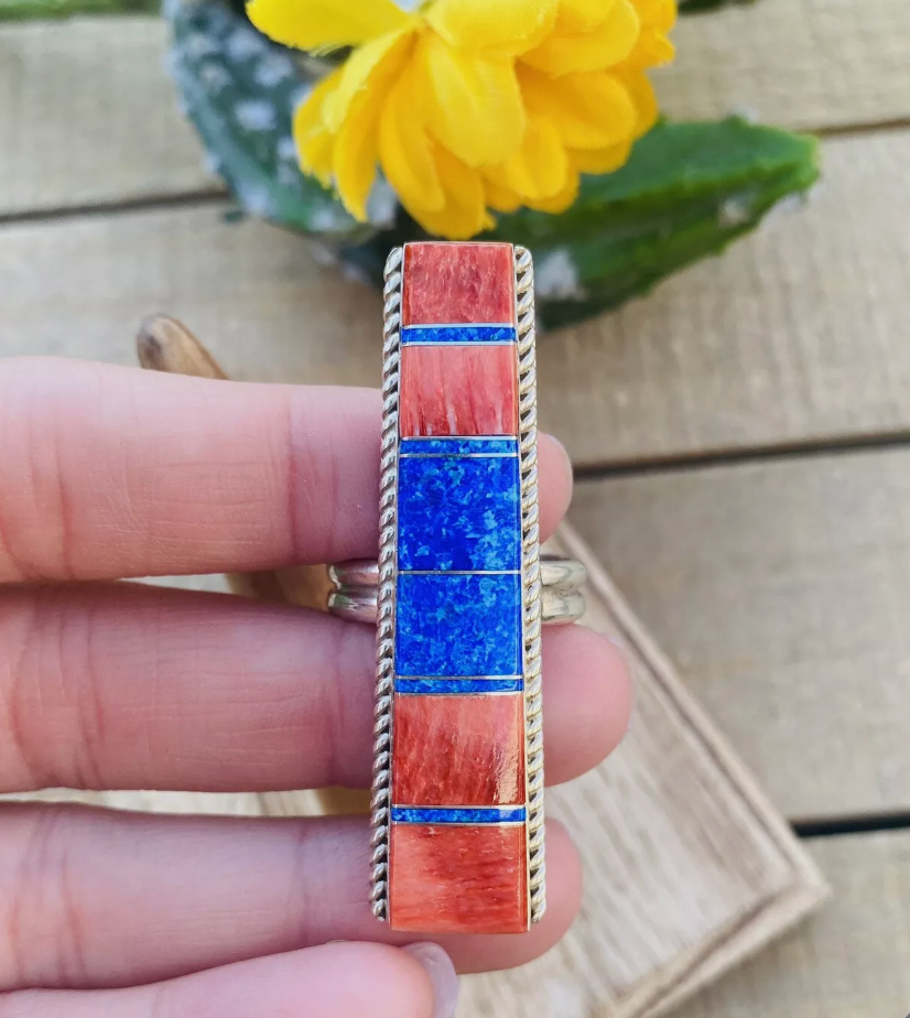 Handcrafted Sterling Silver, Spiny & Opal Inlay Ring Size 9