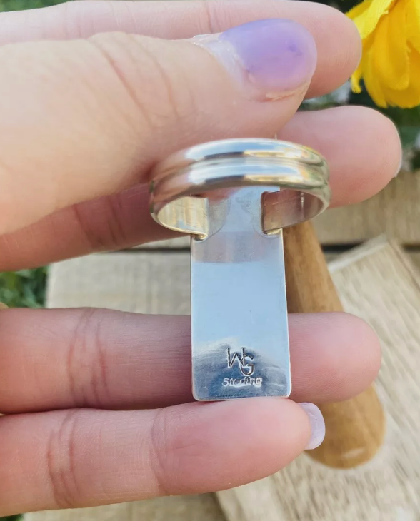 Handcrafted Sterling Silver, Spiny & Opal Inlay Ring Size 9