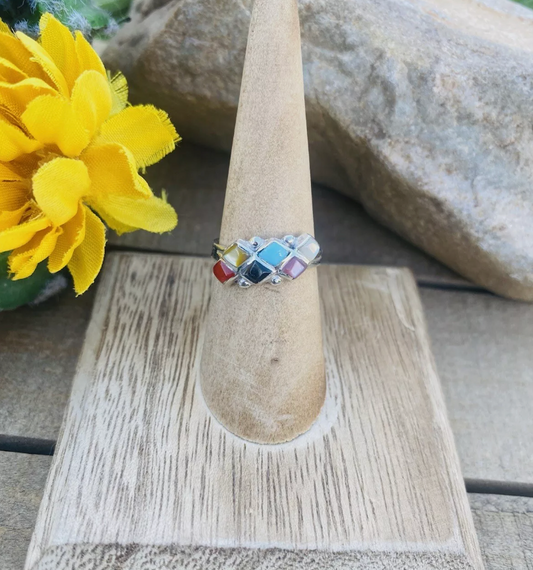Handcrafted Sterling Silver & Multi Stone Ring Size 6.25
