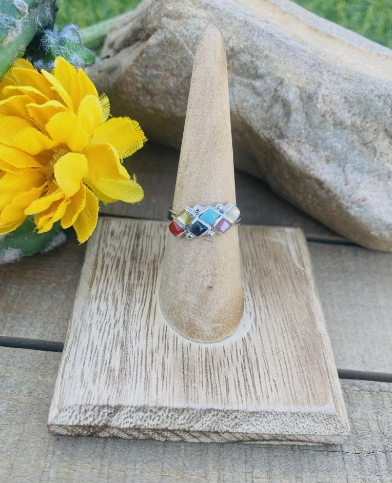 Handcrafted Sterling Silver & Multi Stone Ring Size 6.25