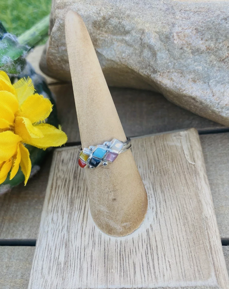 Handcrafted Sterling Silver & Multi Stone Ring Size 6.25