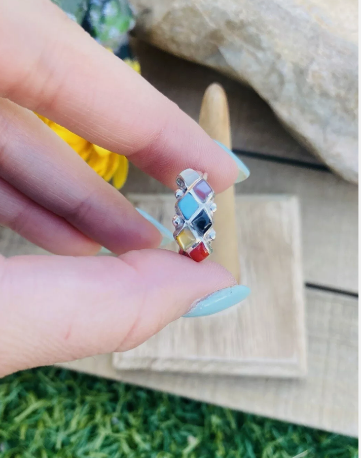 Handcrafted Sterling Silver & Multi Stone Ring Size 6.25