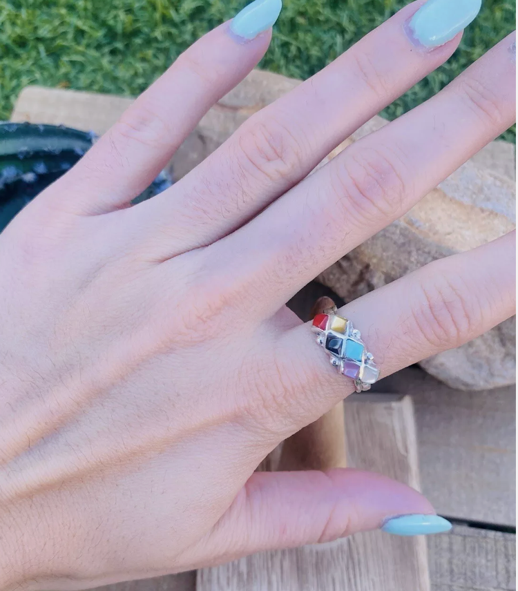 Handcrafted Sterling Silver & Multi Stone Ring Size 6.25