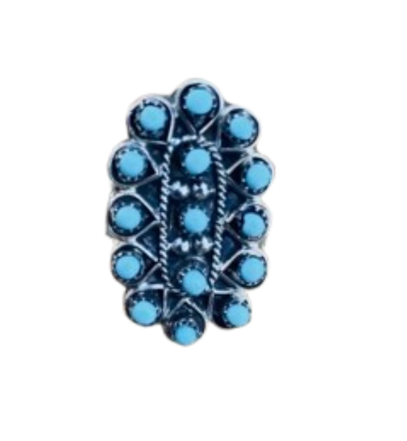 Handcrafted Sterling Silver & Turquoise Petit Point Ring Size 8.5