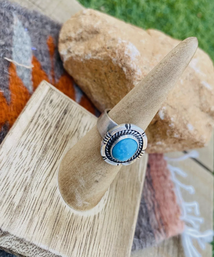 Handcrafted Turquoise & Sterling Silver Ring Size 5.5