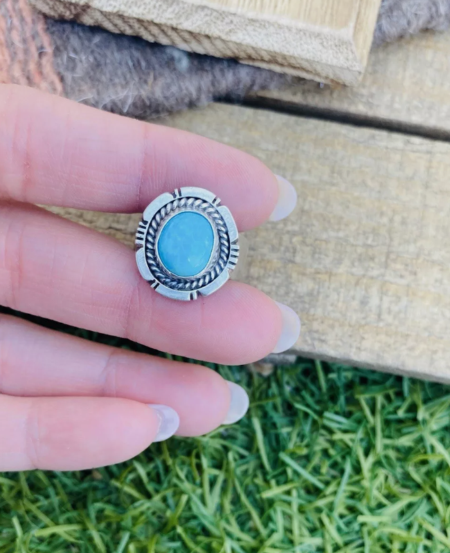 Handcrafted Turquoise & Sterling Silver Ring Size 5.5