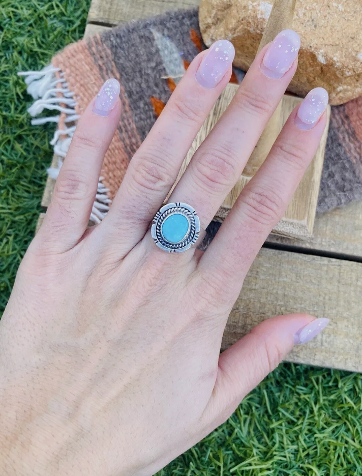 Handcrafted Turquoise & Sterling Silver Ring Size 5.5