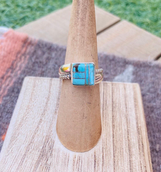 Handcrafted Sterling Silver & Turquoise Inlay Ring Size 5