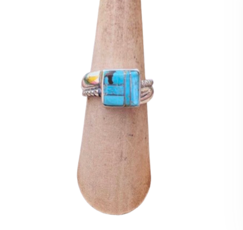 Handcrafted Sterling Silver & Turquoise Inlay Ring Size 5