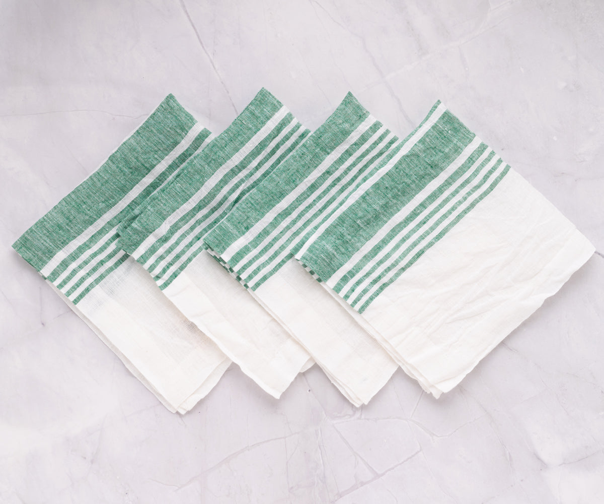 Green Striped Napkins Set of 4, 8 & More