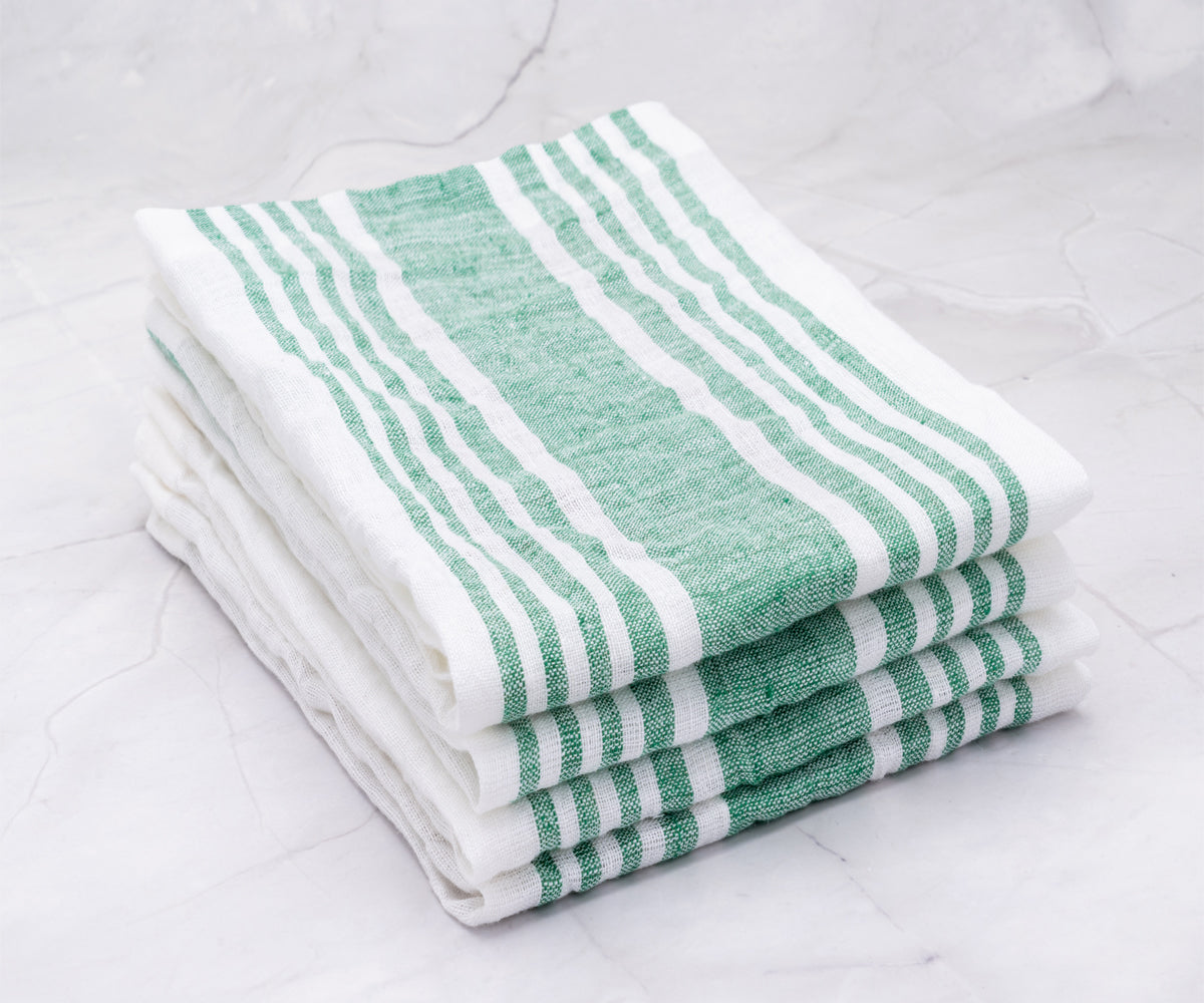 Green Striped Napkins Set of 4, 8 & More