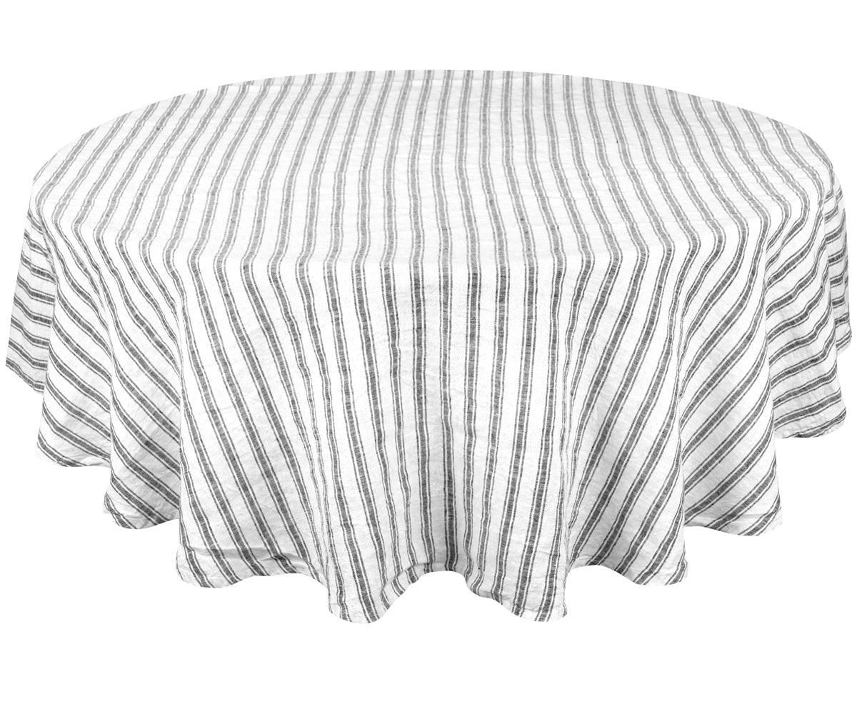 Homestead Stripe Linen Tablecloth -  Round Tablecloth 60 inch
