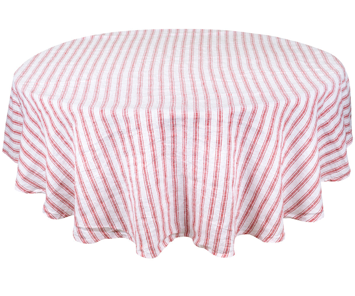 Homestead Stripe Linen Tablecloth -  Round Tablecloth 60 inch
