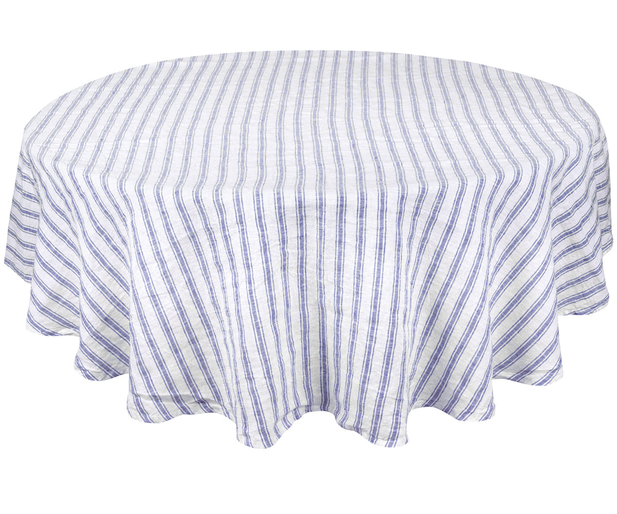 Homestead Stripe Linen Tablecloth -  Round Tablecloth 60 inch