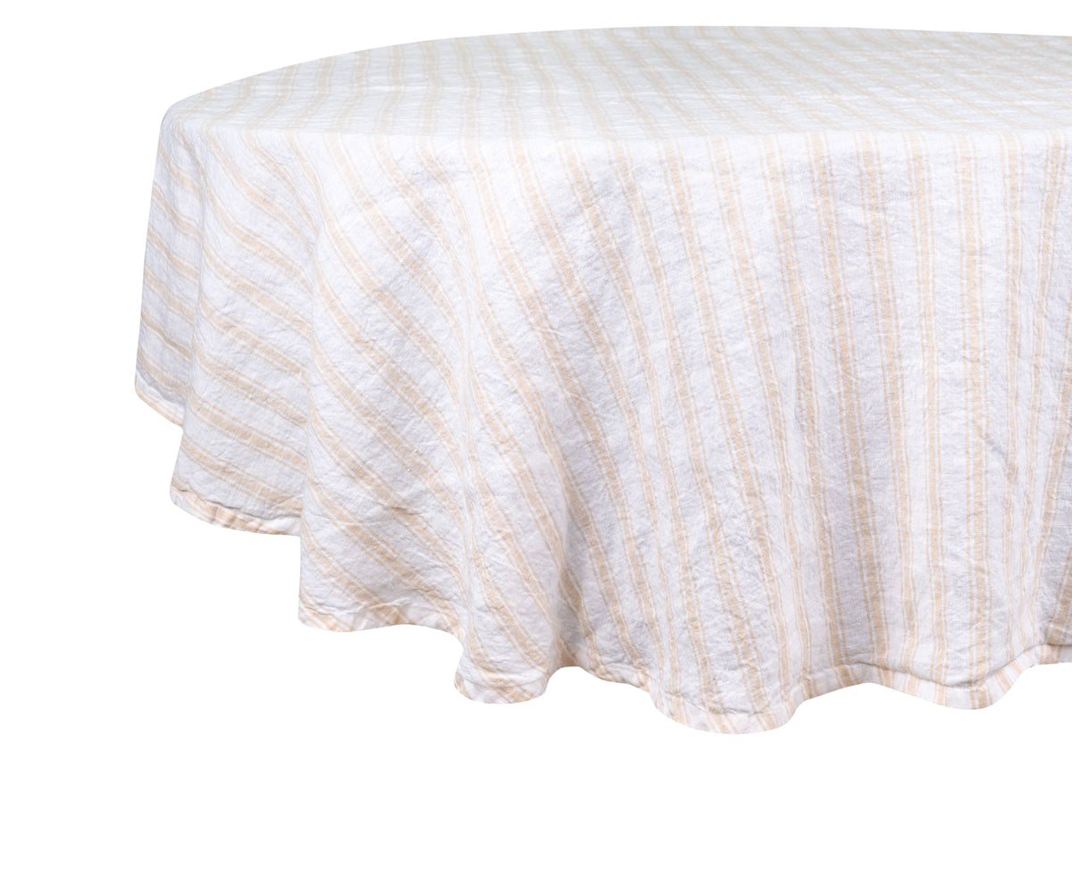 Homestead Stripe Linen Tablecloth -  Round Tablecloth 60 inch