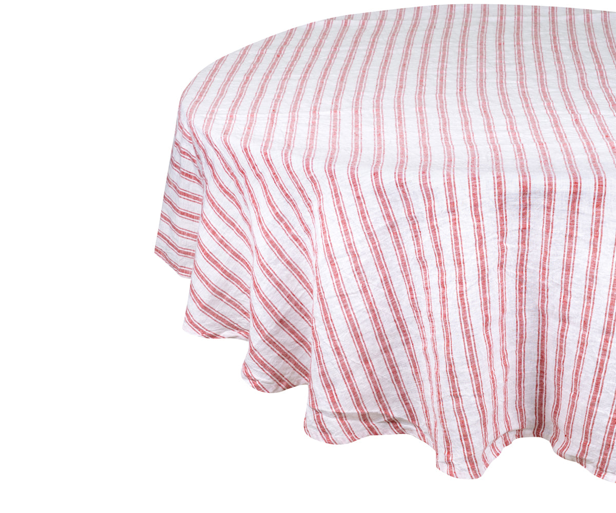 Homestead Stripe Linen Tablecloth -  Round Tablecloth 60 inch