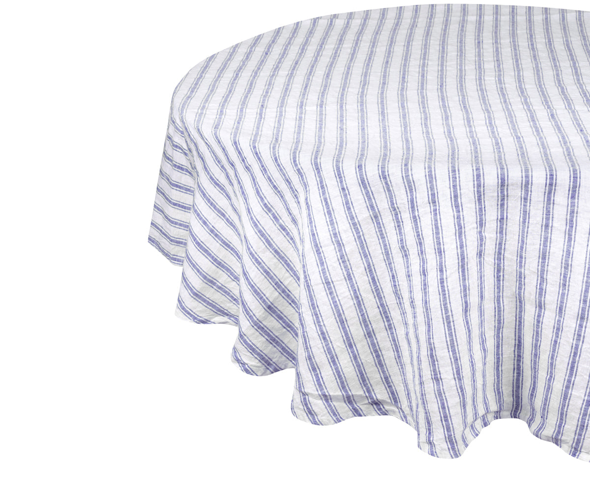 Homestead Stripe Linen Tablecloth -  Round Tablecloth 60 inch