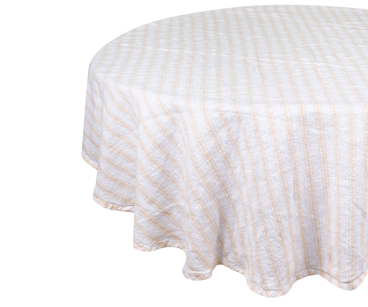 Homestead Stripe Linen Tablecloth -  Round Tablecloth 60 inch