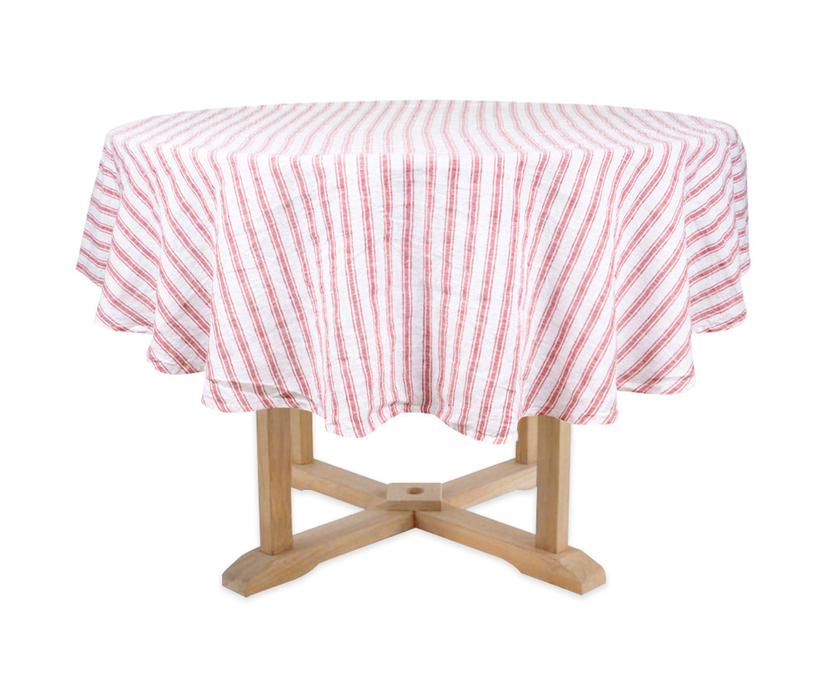 Homestead Stripe Linen Tablecloth -  Round Tablecloth 60 inch