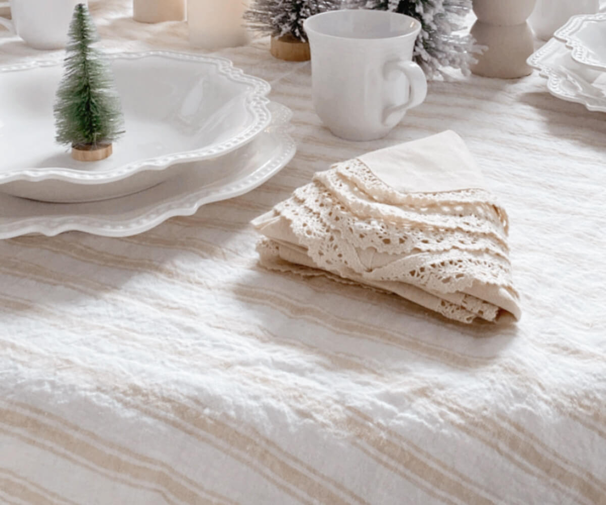 Homestead Stripe Linen Tablecloth -  Round Tablecloth 60 inch