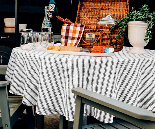 Homestead Stripe Linen Tablecloth - Round Tablecloth 60 inch