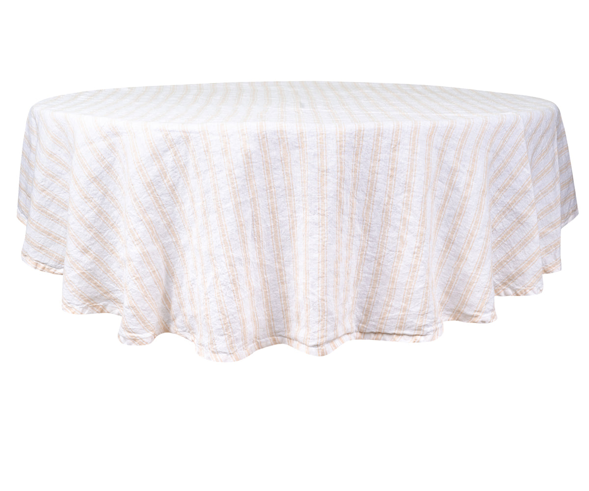 Homestead Stripe Linen Tablecloth -  Round Tablecloth 60 inch