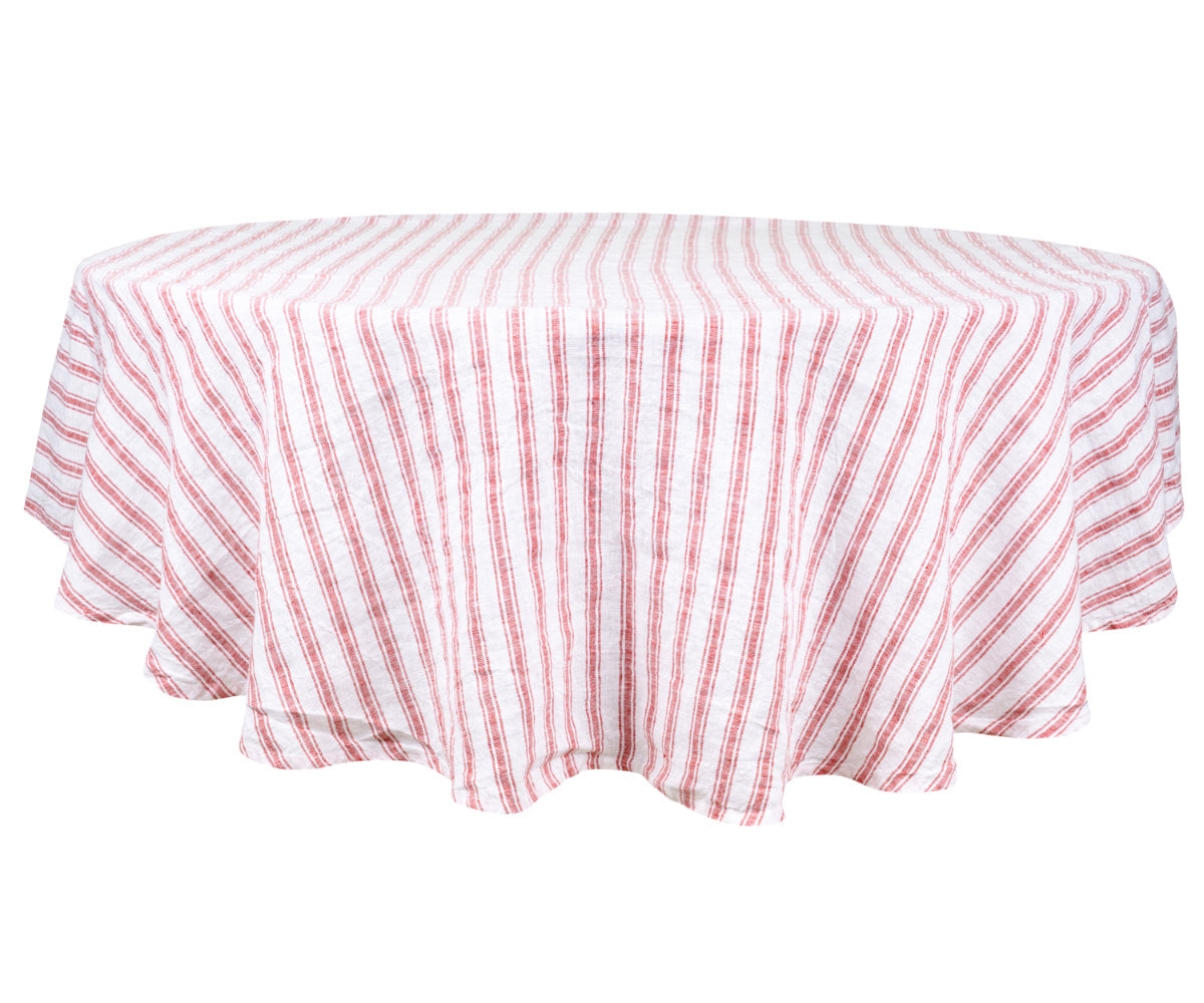 Homestead Stripe Linen Tablecloth -  Round Tablecloth 60 inch