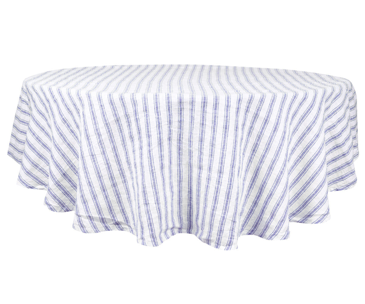 Homestead Stripe Linen Tablecloth -  Round Tablecloth 60 inch