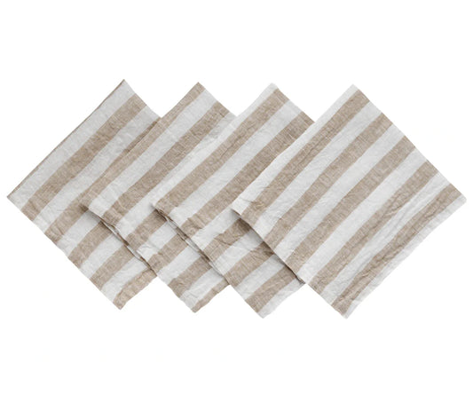 Beige Linen Napkins - Tan Stripe Napkins