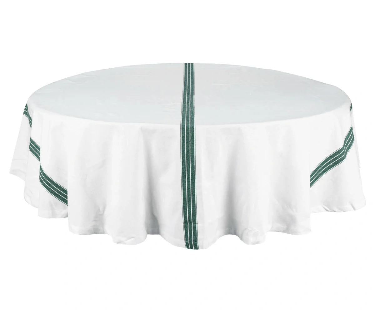 Green Striped Round Tablecloth