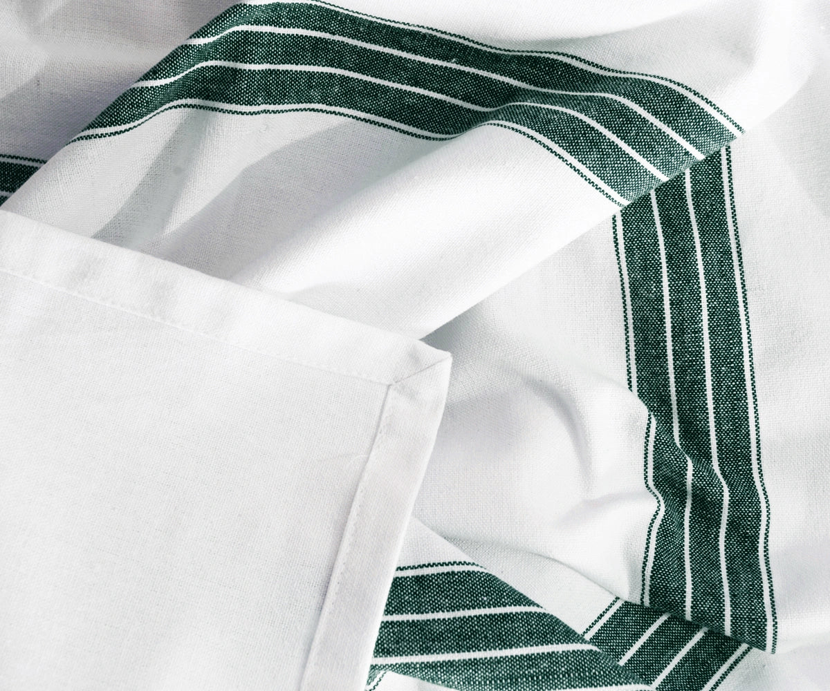White Cotton Tablecloth - Green Striped